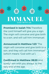 the gift of Immanuel God with us on teal background Christmas Theme with verses